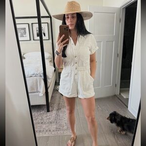Show Me Your MuMu White Short Sleeve Denim Romper